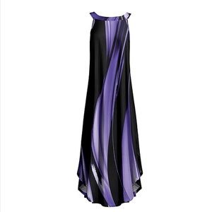 🆕 Black & Purple Abstract Sleeveless Dress Sz. M